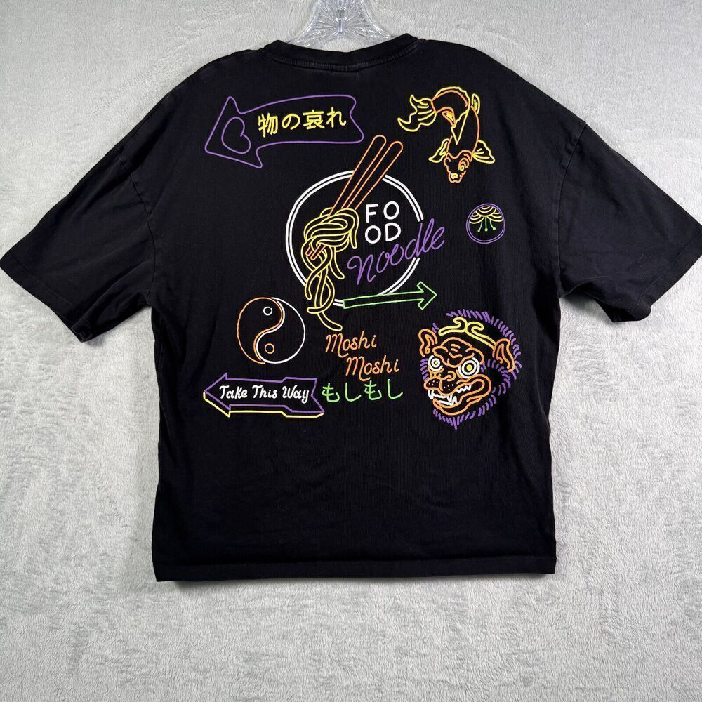 Moshi Moshi Shirt Mens Small Black Graphic Print Ramen Noodle Tiger Koi Fish - Picture 9 of 10